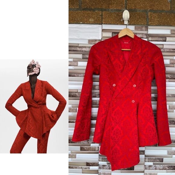 Givenchy Red Jacquard Double Breast Blazer Size 6" - Picture 1 of 17